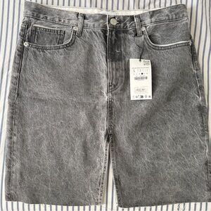 ZARA DOUBLE SLIT GREY DENIM SKIRT L